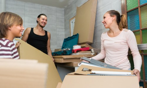 Office removals team preparing business items for transport in Selsdon
