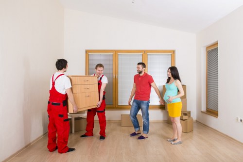 Packed moving boxes prepared for a house move in Selsdon