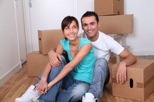 Removal van and moving boxes near residential houses in Selsdon