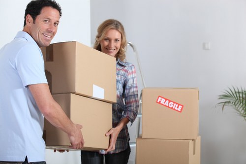 Local office moving vehicle loaded with desks and boxes near Selsdon